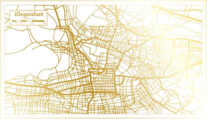 Klagenfurt Austria City Map in Retro Style in Golden Color. Outline Map.