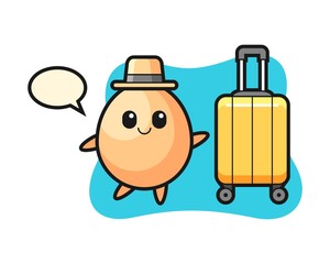 Egg cartoon illustration with luggage on vacation