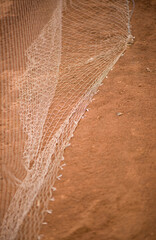 Tennis net and court, the selected focus. Background