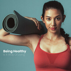 Yoga motivation with being healthy is a way of living text