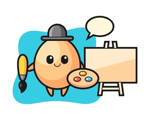 Illustration of egg mascot as a painter