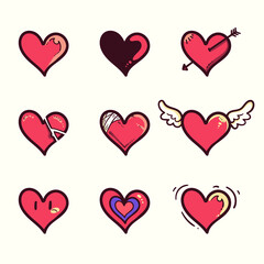 A set of hand drawn hearts illustration