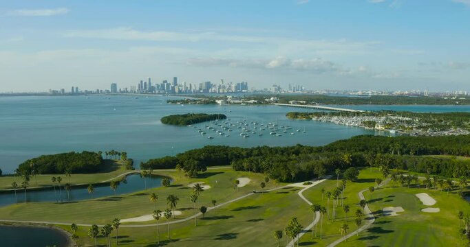 aerial drone view ok Golf court at Key Biscayne, Miami