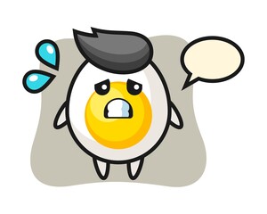 Boiled egg mascot character with afraid gesture