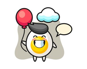 Boiled egg mascot illustration is playing balloon