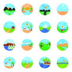Set of Nature in Flat Rounded Icons

