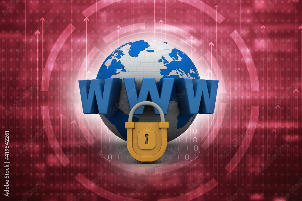 Poster 3d rendering padlock with www