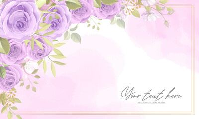 Fototapeta na wymiar Beautiful floral frame background with purple roses