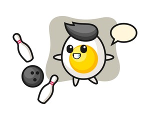 Character cartoon of boiled egg is playing bowling