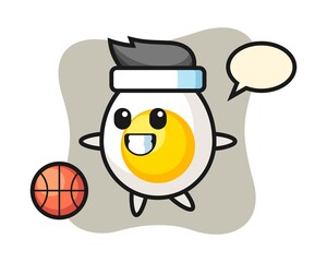 Illustration of boiled egg cartoon is playing basketball
