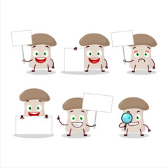 Oyster mushroom cartoon character bring information board