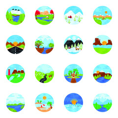 
Set of Landforms in Flat Rounded Icons

