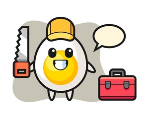 Illustration of boiled egg character as a woodworker
