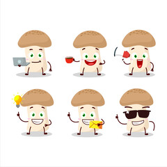 Shimeji mushroom cartoon character with various types of business emoticons
