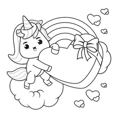 Coloring Book Cute Unicorn for valentine's day