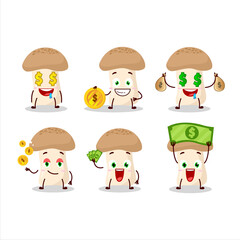 Shimeji mushroom cartoon character with cute emoticon bring money