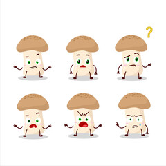 Cartoon character of shimeji mushroom with what expression