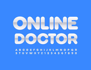 Vector modern sign Online Doctor. Glossy white Font. Set of Alphabet Letters and Numbers 