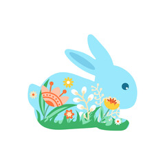 Festive Easter bunny decorated with flowers. Vector illustration of the Happy Easter icon