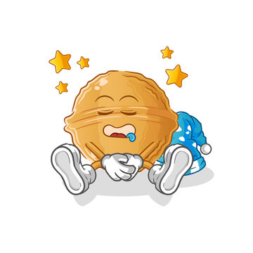 recommend clip art: walnut sleeping character. cartoon mascot vector