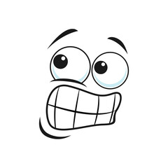 Distrusted sad mood suspicious expression, oops emoji icon isolated. Vector distrustful emoji with big eyes, doubtful or questioned smile. Oops emoticon facial expression, distrusted sad mood