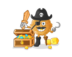 walnut pirate with treasure mascot. cartoon vector
