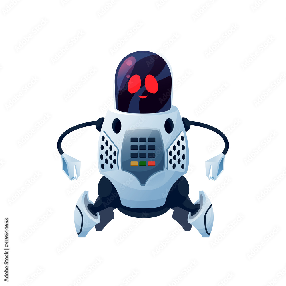 Fototapete robot with flexible arms with grabs isolated kids toy. vector futuristic humanoid or cyborg, android