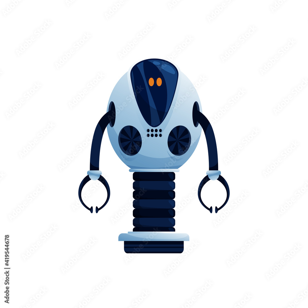 Poster industrial robot loader with grabs on hands and regulating high stand isolated realistic mechanical 