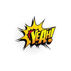 Yeah pop art comic bubble isolated half tone communication tag. Vector burst bubble with yes yep or yup sign, hello or think dialogue label. Comic chat retro colorful boom bang cloud, chat message