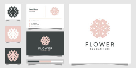 Minimalist flower logo design template with creative concept. logo and business card Premium Vector