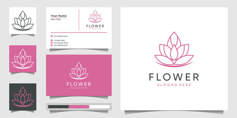 Minimalist flower logo design line art for salon,  skin care, cosmetic, yoga and spa products. logo templates and business card