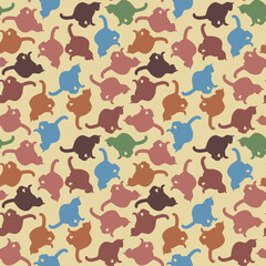 Seamless texture or endless pattern - colored cats. Wallpaper, background for a site or blog, textiles, packaging.
