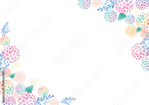 水彩風紫陽花の花フレーム Wall Mural Wallpaper Murals Okaka08 水彩風紫陽花の花フレーム Wall Mural Wallpaper Murals Okaka08