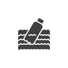 Plastic bottle floating in sea vector icon. filled flat sign for mobile concept and web design. Plastic water pollution glyph icon. Symbol, logo illustration. Vector graphics