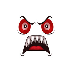 Monster face cartoon vector icon, Halloween ghost, creepy creature emotion with red angry eyes and roar mouth with long sharp teeth. Alien spooky emoji isolated on white background