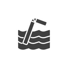 Plastic straw pollution vector icon. filled flat sign for mobile concept and web design. Plastic straw floating in sea glyph icon. Symbol, logo illustration. Vector graphics