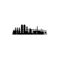Chemical factory silhouette isolated icon. Vector industrial and technology plant design. Vector pipeline refinery, industrial fuel plant or gasoline factory. Blast furnace, industrial buildings