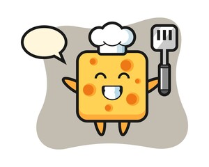 Cheese character illustration as a chef is cooking
