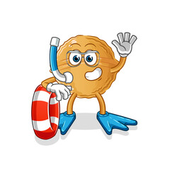 walnut swimmer with buoy mascot. cartoon vector