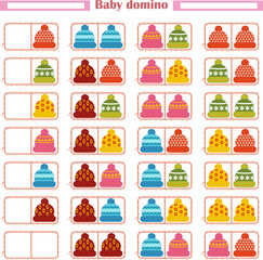  Children's educational game - dominoes. Hats. Vector image