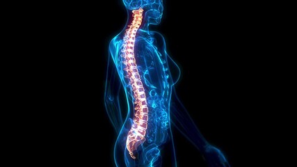 spine on xray body - human body, cg healthcare 3D animation