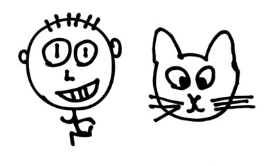 少年と猫（下手な手書きイラスト）boy and cat
