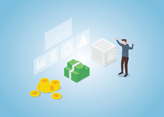 Naklejka premium financial luck with people happy get lucks for money concept with modern isometric style