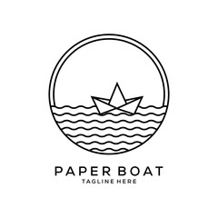paper boat line art minimalist logo vector symbol illustration design