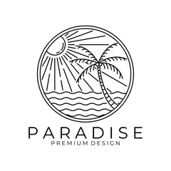 tropical island vector logo line art minimalist symbol illustration design
