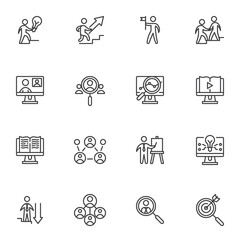 Business strategy line icons set, outline vector symbol collection, linear style pictogram pack. Signs, logo illustration. Set includes icons as business planning, online conference, presentation