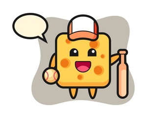 Cartoon character of cheese as a baseball player