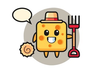 Mascot character of cheese as a farmer
