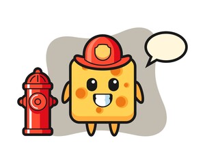 Mascot character of cheese as a firefighter