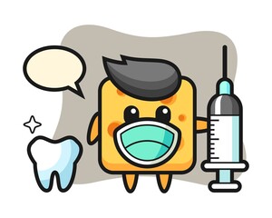 Mascot character of cheese as a dentist